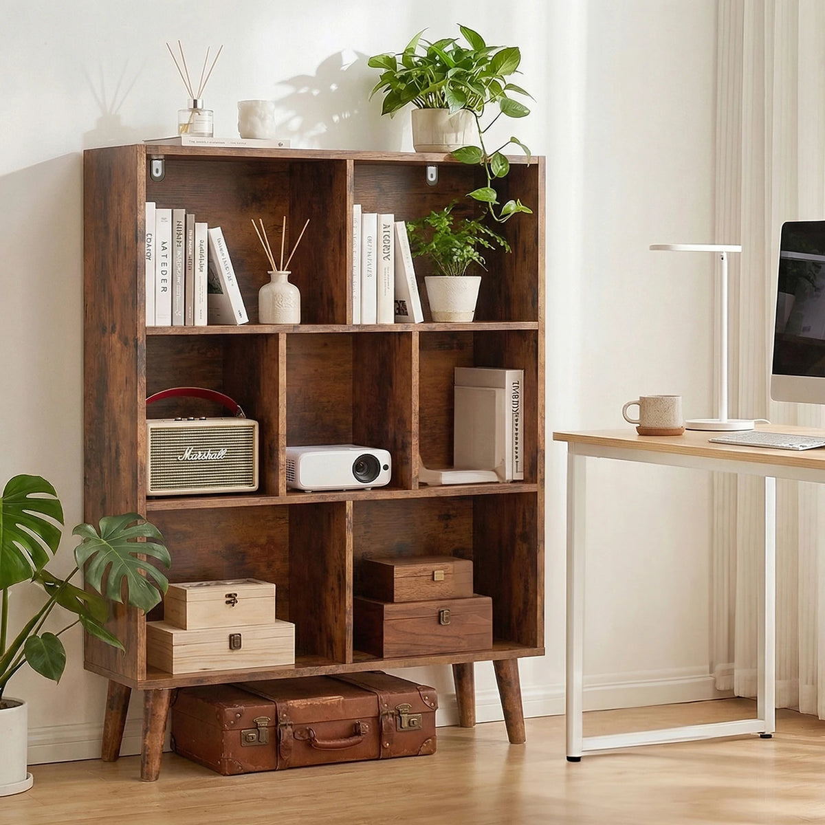 Classic Wooden Bookcase With Storage Organizer And Display Shelves