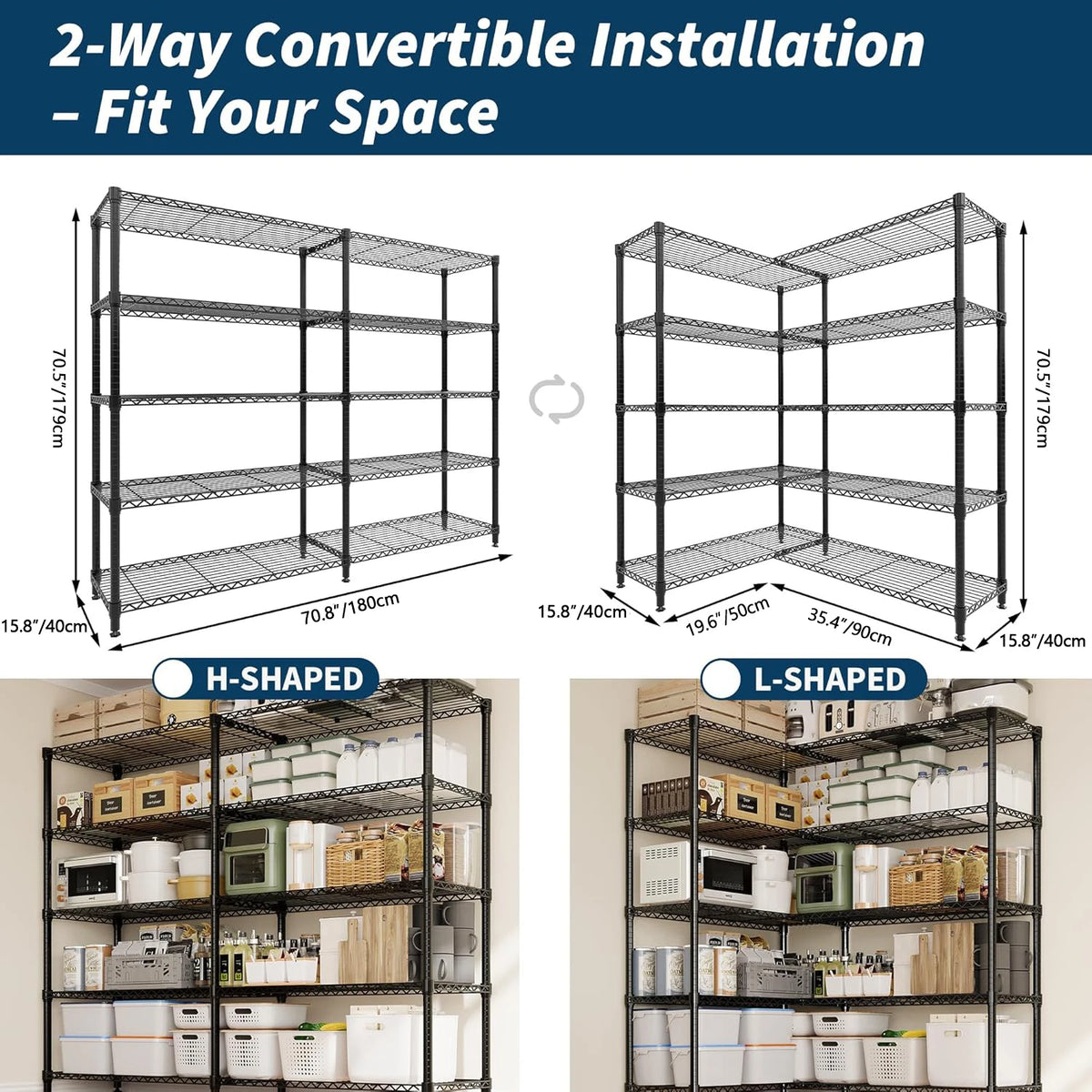 Twister.CK Heavy Duty Folding Metal Adjustable Shelving Organizer Rack
