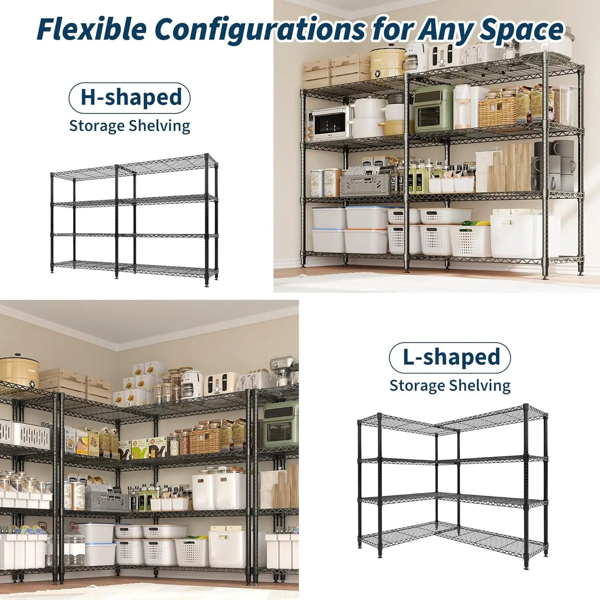 Twister.CK Heavy Duty Folding Metal Adjustable Shelving Organizer Rack