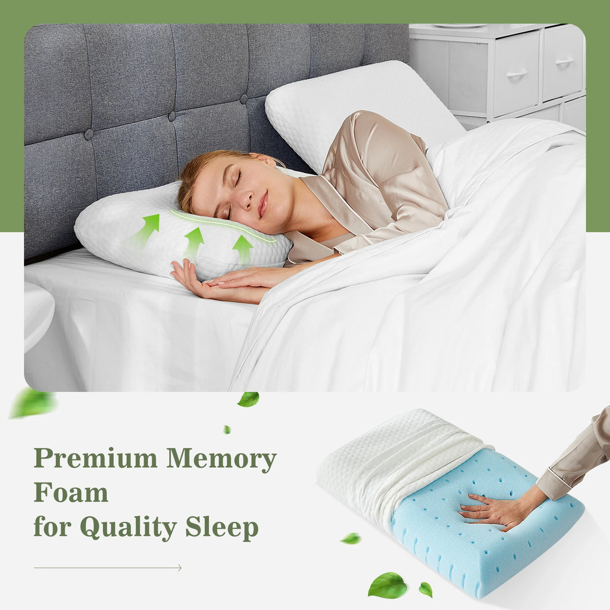 JHK Ventilated Memory Foam Bed Pillows With Washable Covers