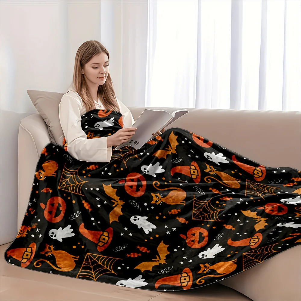 Halloween All Over Print Flannel Throw Blanket For Bedroom Decor