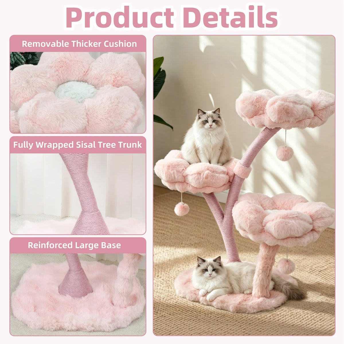 Bingopaw Cat Tower Flower Platforms Scratching Post Pet Activity Center