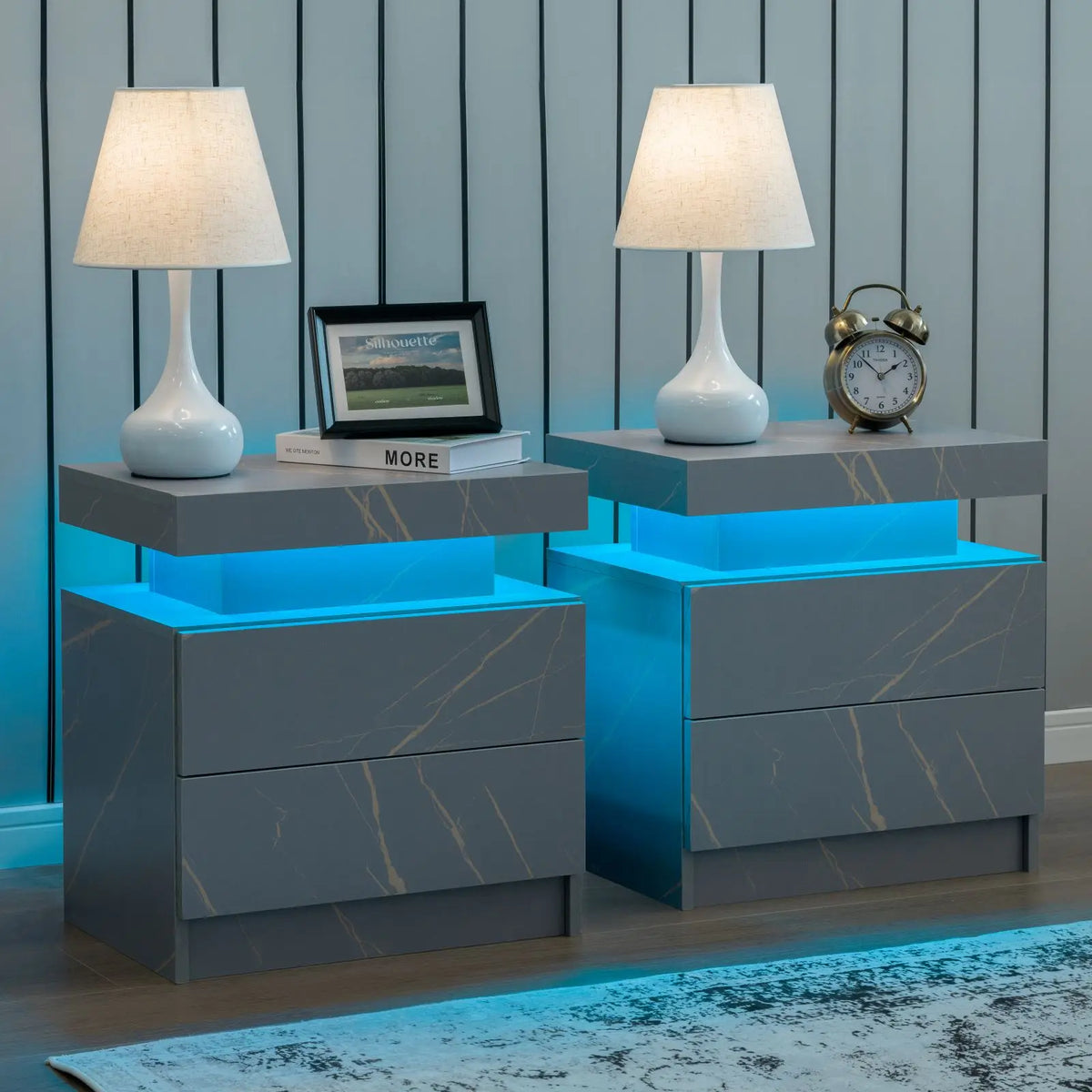 Cubehom LED Nightstand Set With Two Drawers and Bedside Lighting