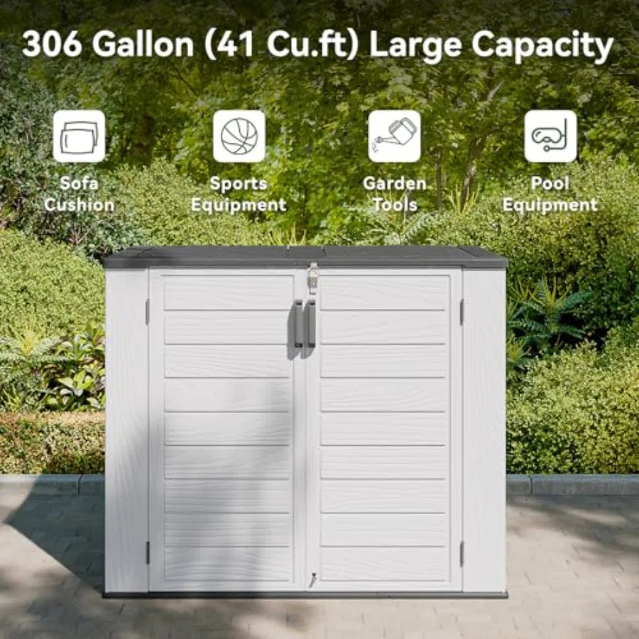 Horizontal Storage Sheds, Outdoor Storage Box 160 Gallon, Waterproof Lockable Resin Shed, Patio Storage for Garden, Pool, Cushi