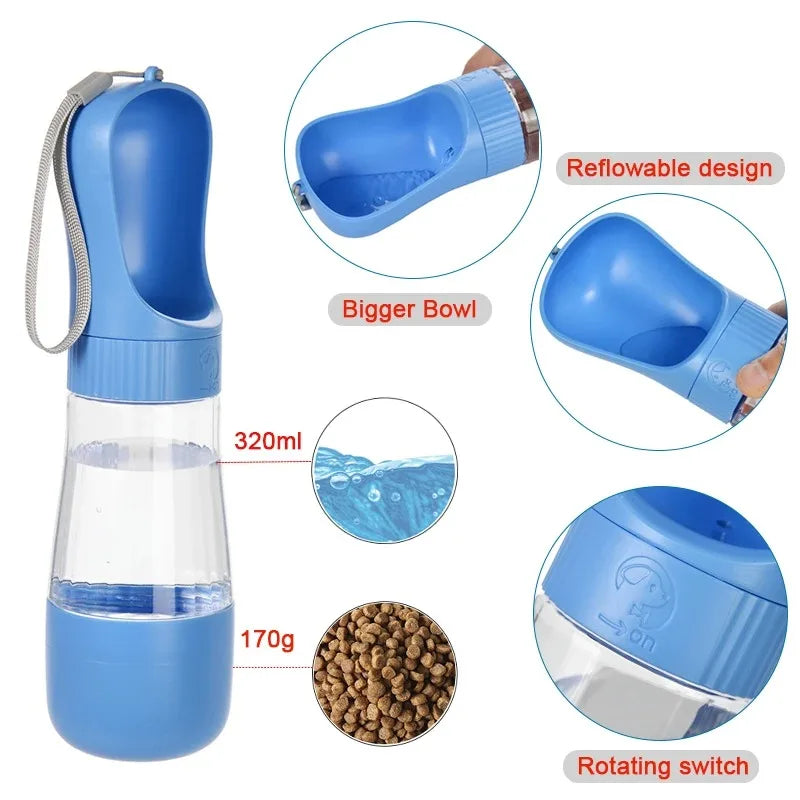 Portable Dog Water Bottle With Food Container For Travel