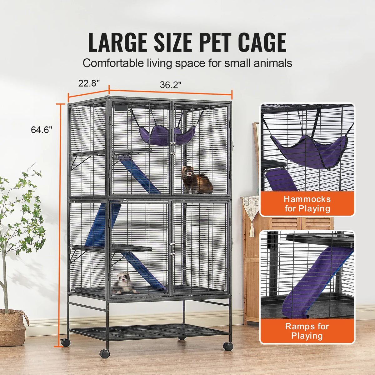 SucceBuy Rolling Metal Small Animal Cage With Removable Trays