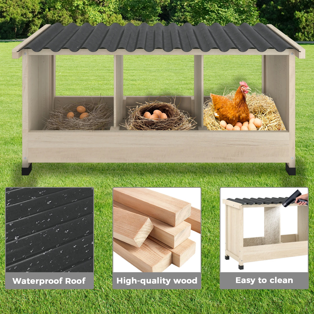 Wooden Chicken Nesting Box With Waterproof PVC Roof For Coops