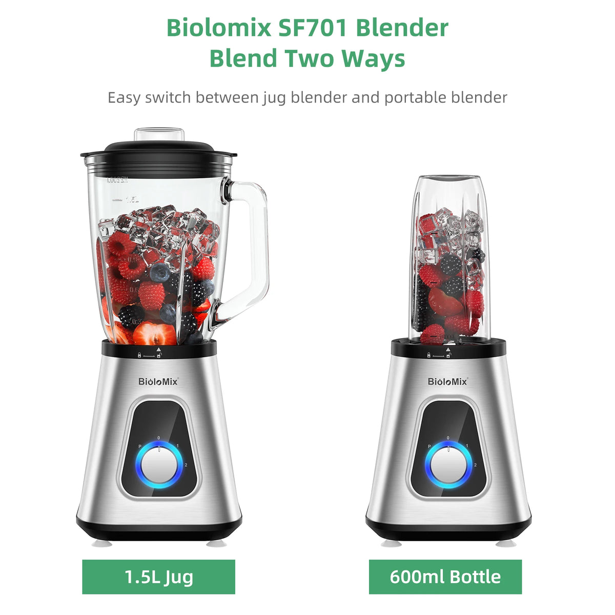 Biolomix 1300W Smoothie Blender With Glass Jar And Ice Crusher