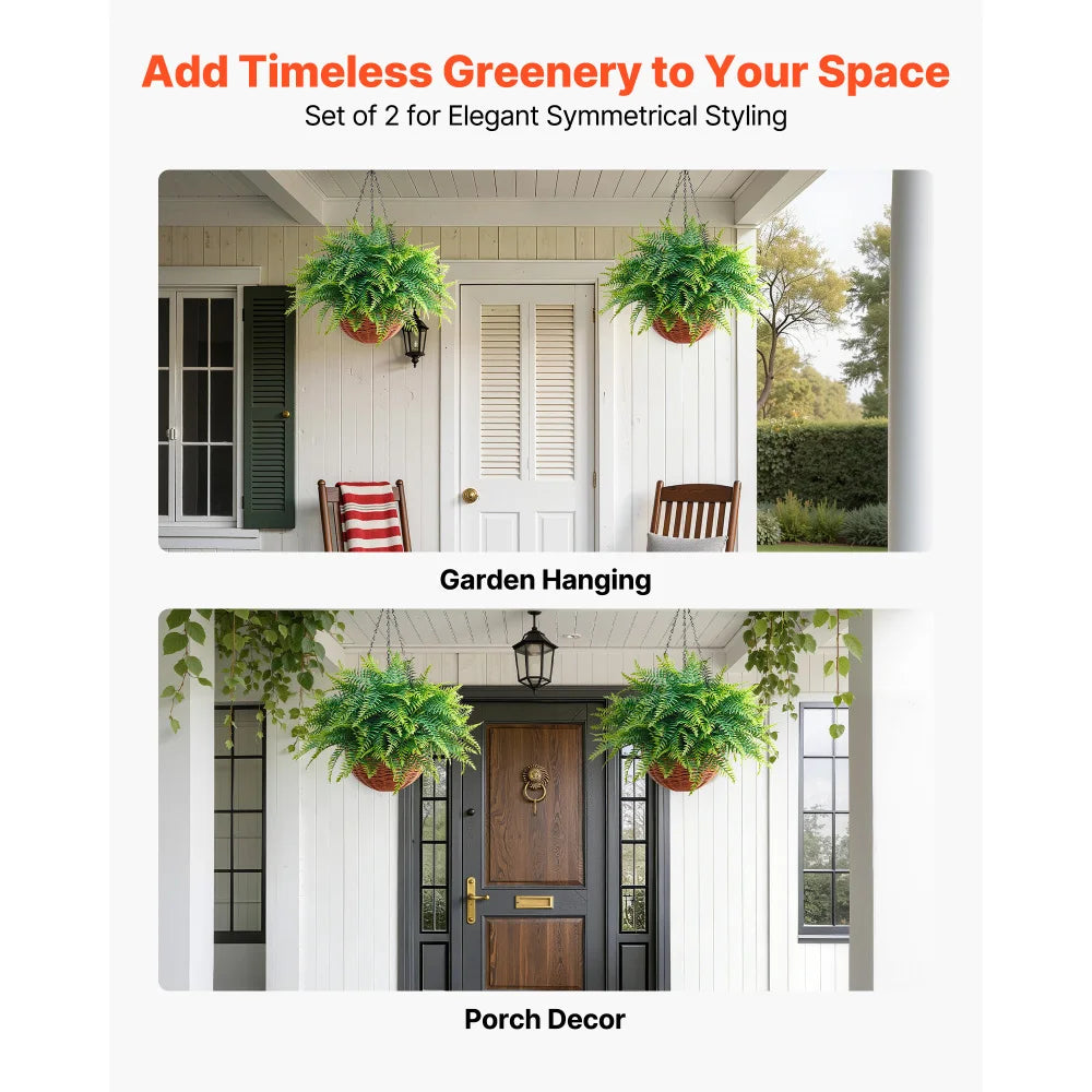 Artificial Boston Fern Hanging Plants Faux Indoor Outdoor Decor