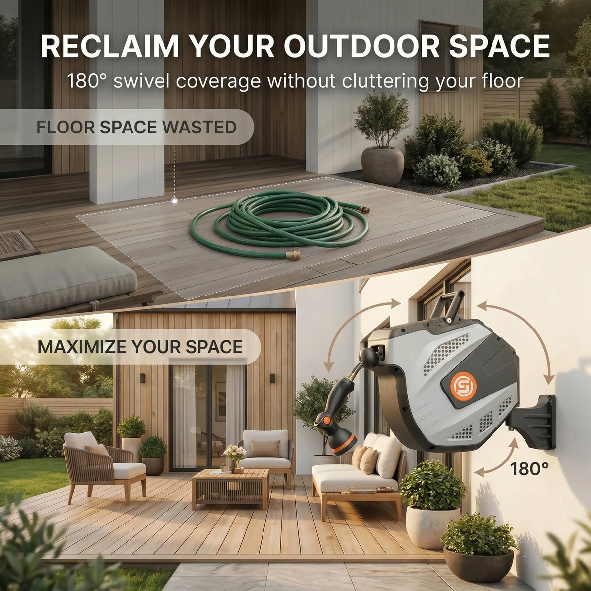 Sunpow Wall Mount Garden Hose Reel With Auto Rewind Nozzle