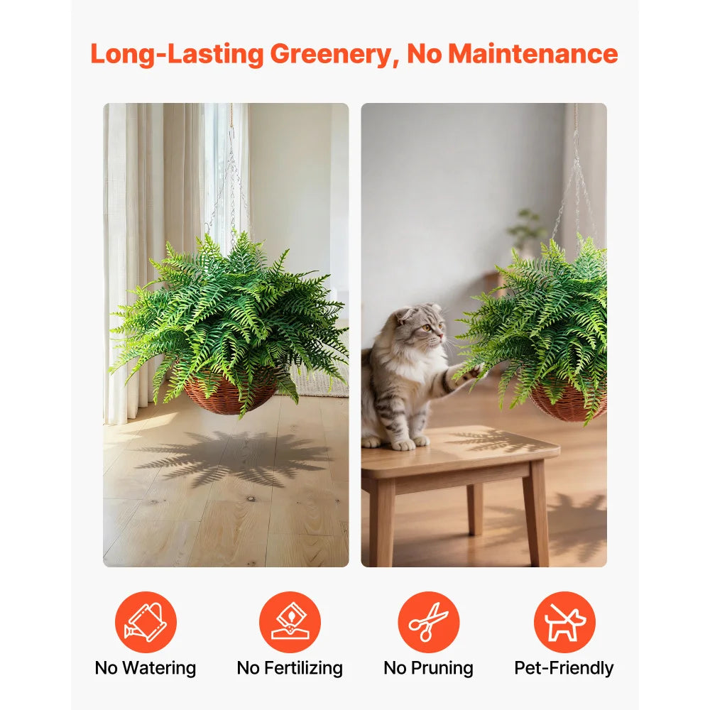 Artificial Boston Fern Hanging Plants Faux Indoor Outdoor Decor