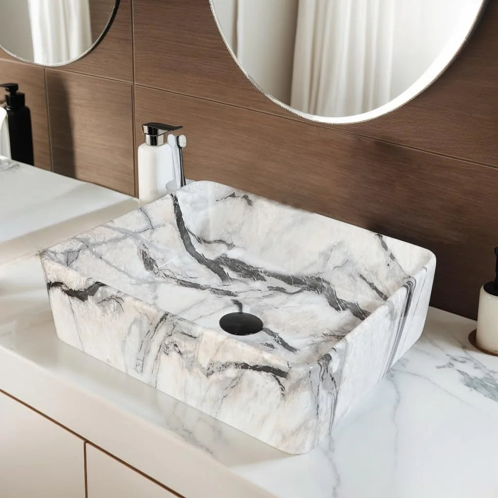 Mekkhala Ceramic Rectangular Bathroom Vessel Sink Set With Faucet