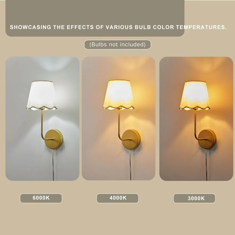 Boho Wall Sconces With Flower Linen Shade And Brass Finish