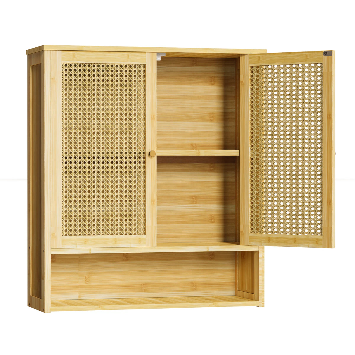 Wisfor Bamboo Wall Mounted Storage Cabinet With Rattan Doors