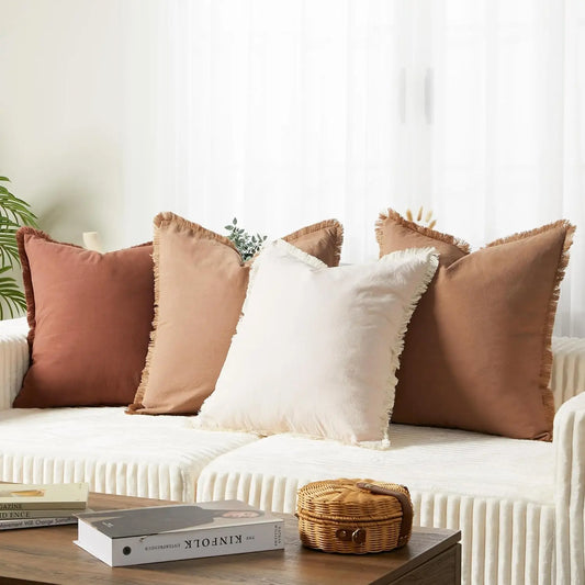 TWISTER.CK Washed Cotton Pillow Cases With Decorative Tassels