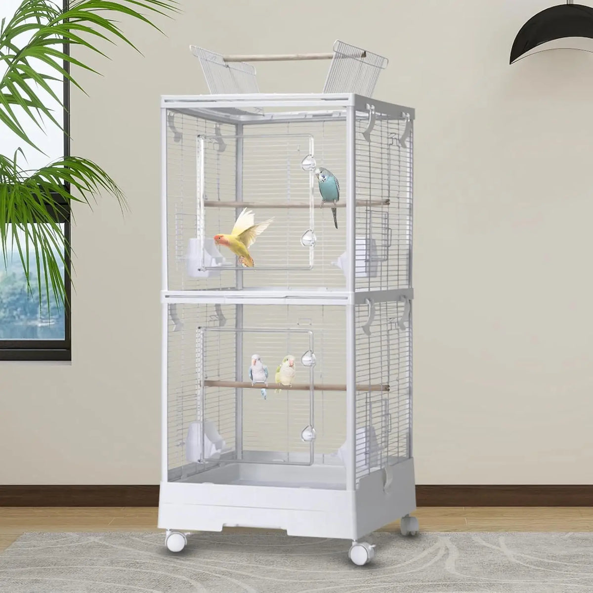 HiMISS Flight Bird Cage With Play Top And Rolling Stand