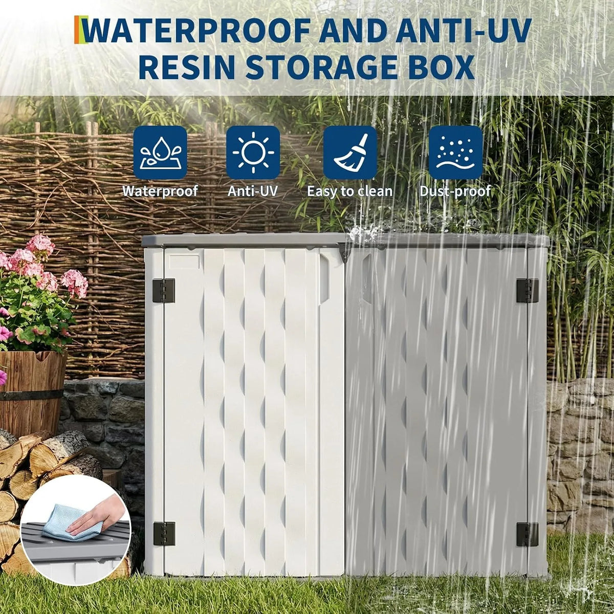 35 Cu Ft Outdoor Storage Cabinet Waterproof Resin Storage Shed with Lockable Door Garden Tool Storage Box for Trash Cans Lawn Mower Generator Patio Backyard Organization