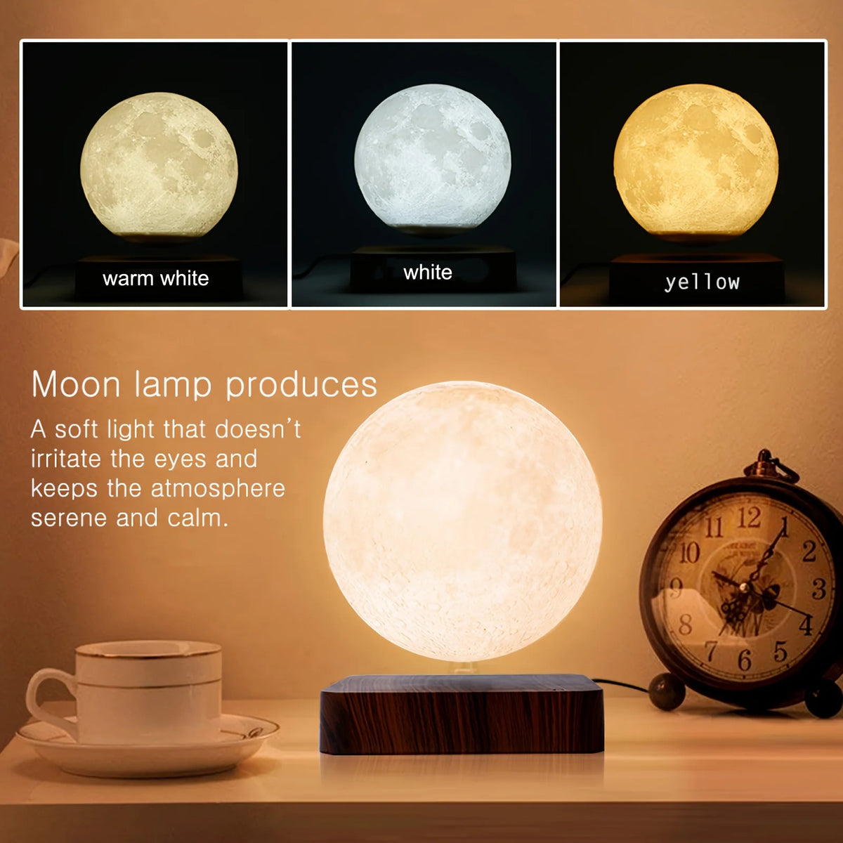 Mexllex Magnetic Floating Rotating Moon Lamp With Wooden LED Base
