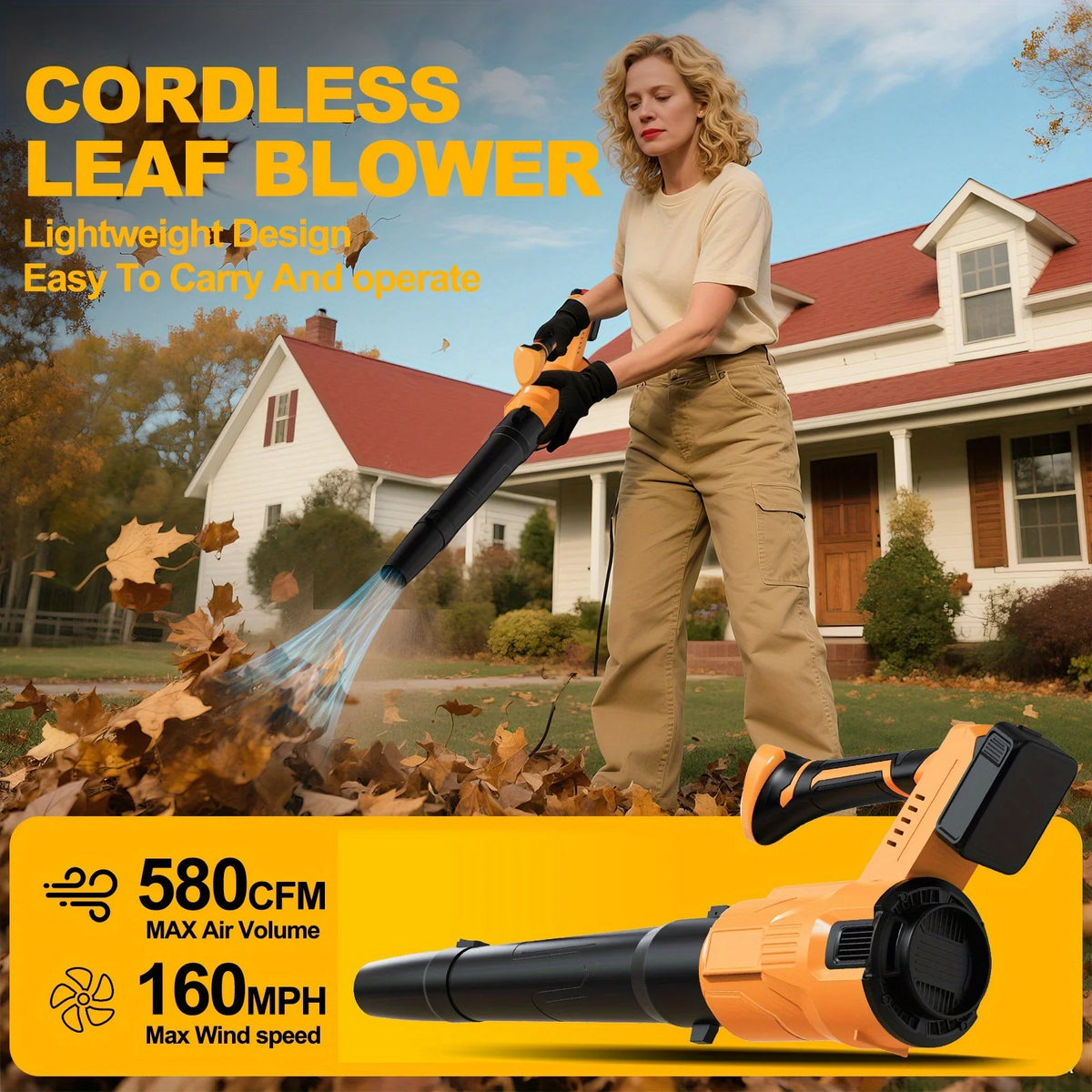 Cordless Electric Leaf Blower With 580 CFM And 160 MPH