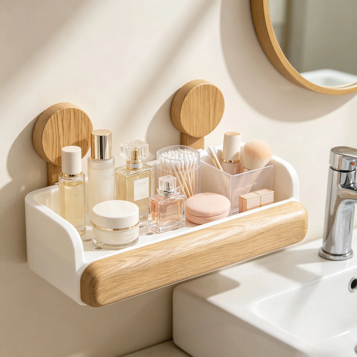 No Drill Suction Cup Shower Shelf Waterproof Drainage Organizer