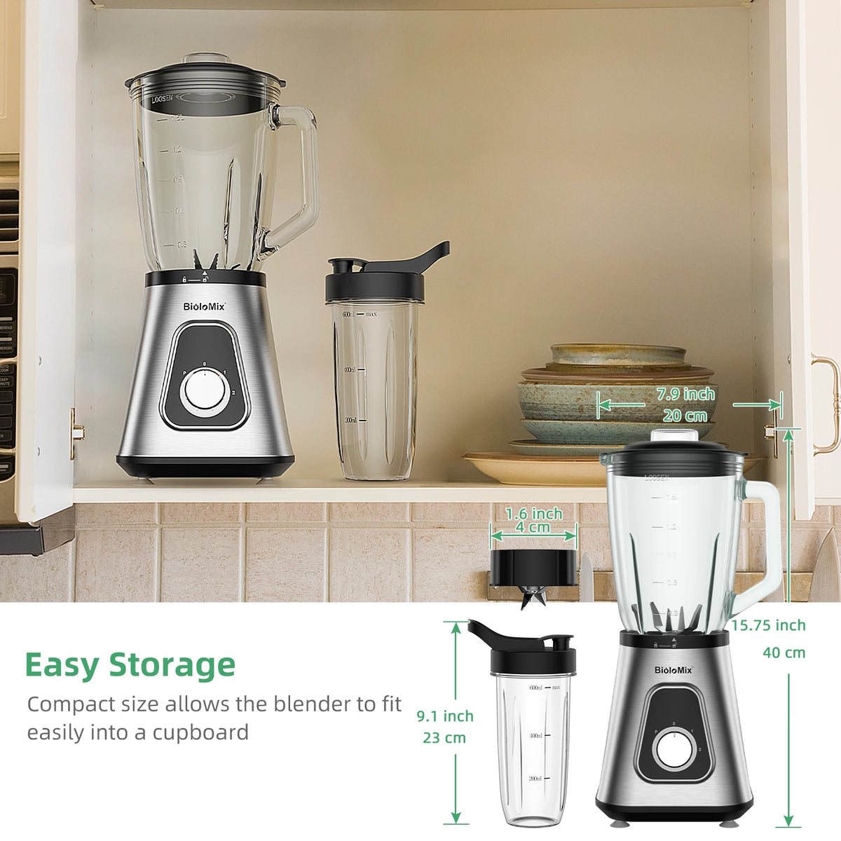 Biolomix 1300W Smoothie Blender With Glass Jar And Ice Crusher