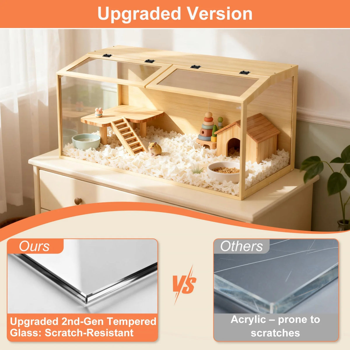 Wooden Hamster Cage Habitat With Openable Top And Glass Panels