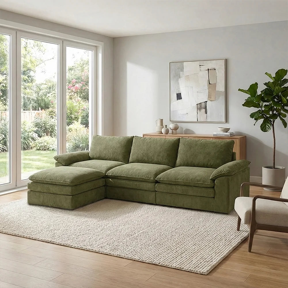 YQzyphyna Modern Cloud Modular Sofa L-Shaped Velvet Couch With Pillows