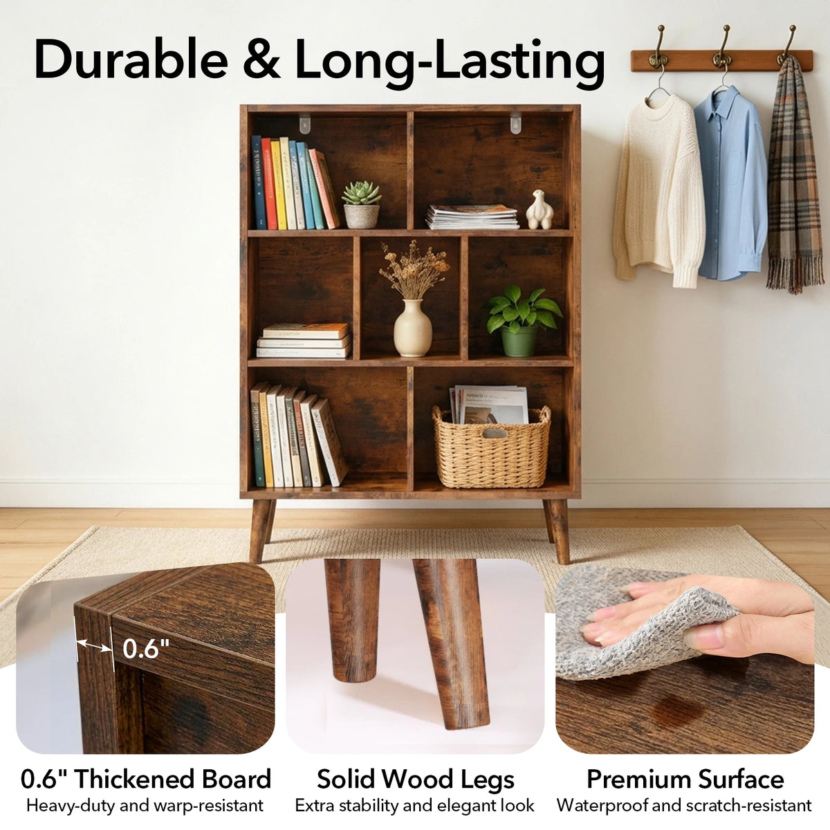 Classic Wooden Bookcase With Storage Organizer And Display Shelves