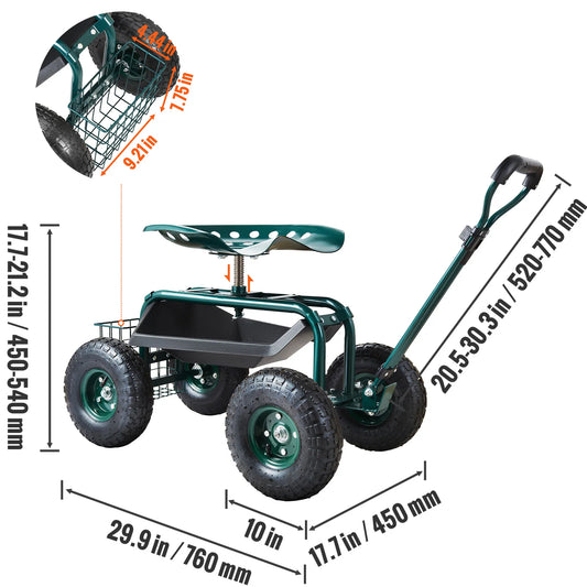 SucceBuy Swivel Seat Garden Cart With Wheels And Steering