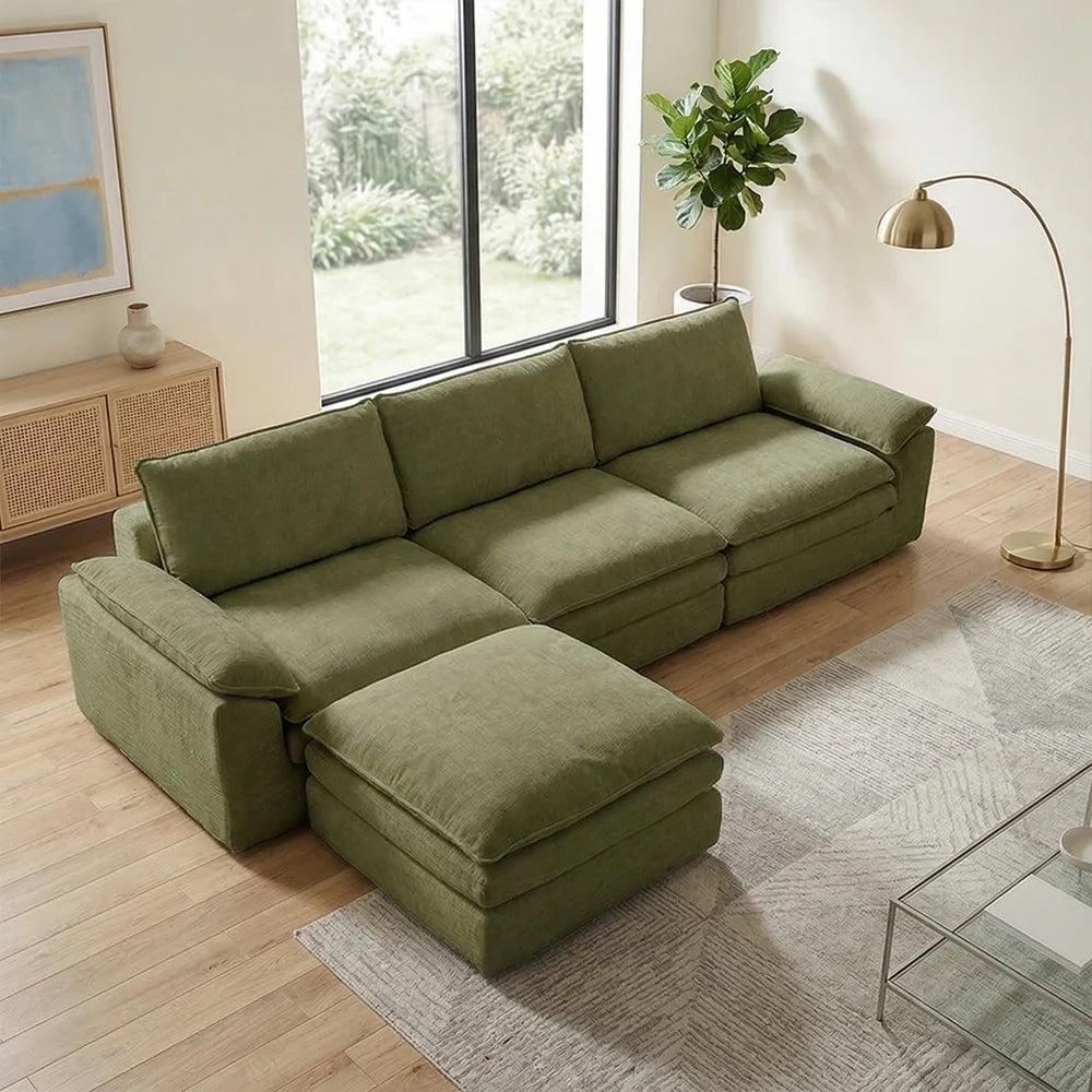 YQzyphyna Modern Cloud Modular Sofa L-Shaped Velvet Couch With Pillows