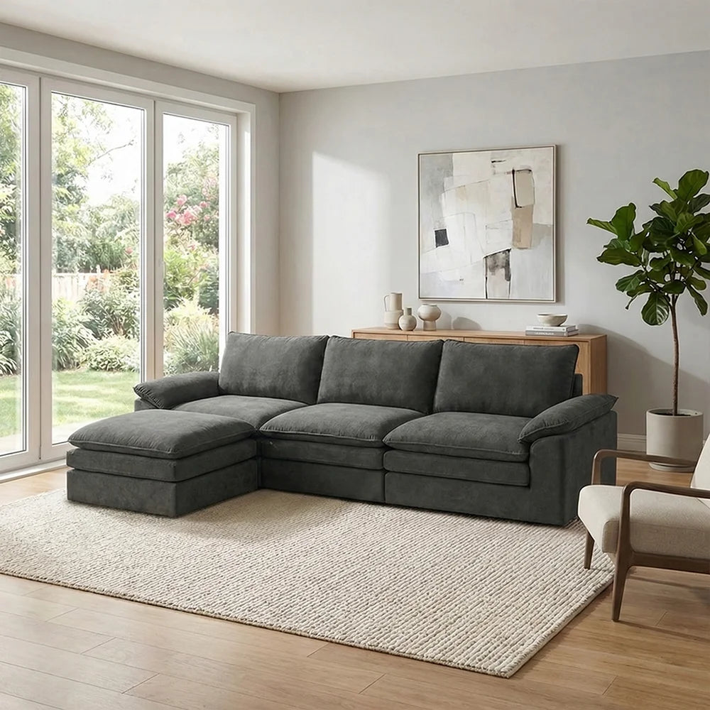 YQzyphyna Modern Cloud Modular Sofa L-Shaped Velvet Couch With Pillows