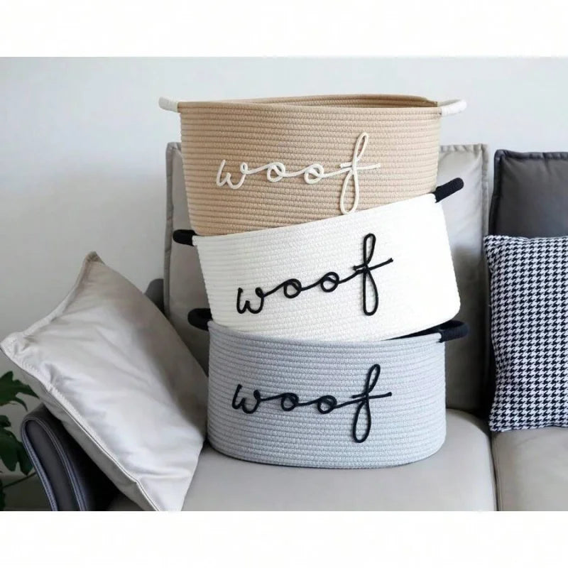 Handwoven Bamboo Reusable Dog Toy Storage Basket With Handles