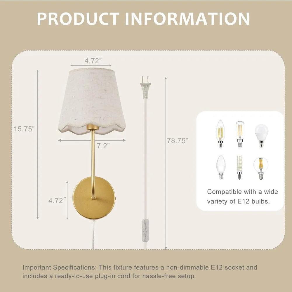 Boho Wall Sconces With Flower Linen Shade And Brass Finish