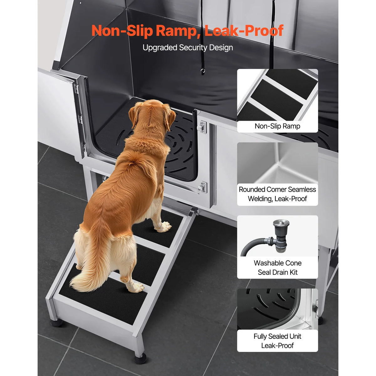 SucceBuy Stainless Steel Pet Grooming Tub With Faucet And Showerhead