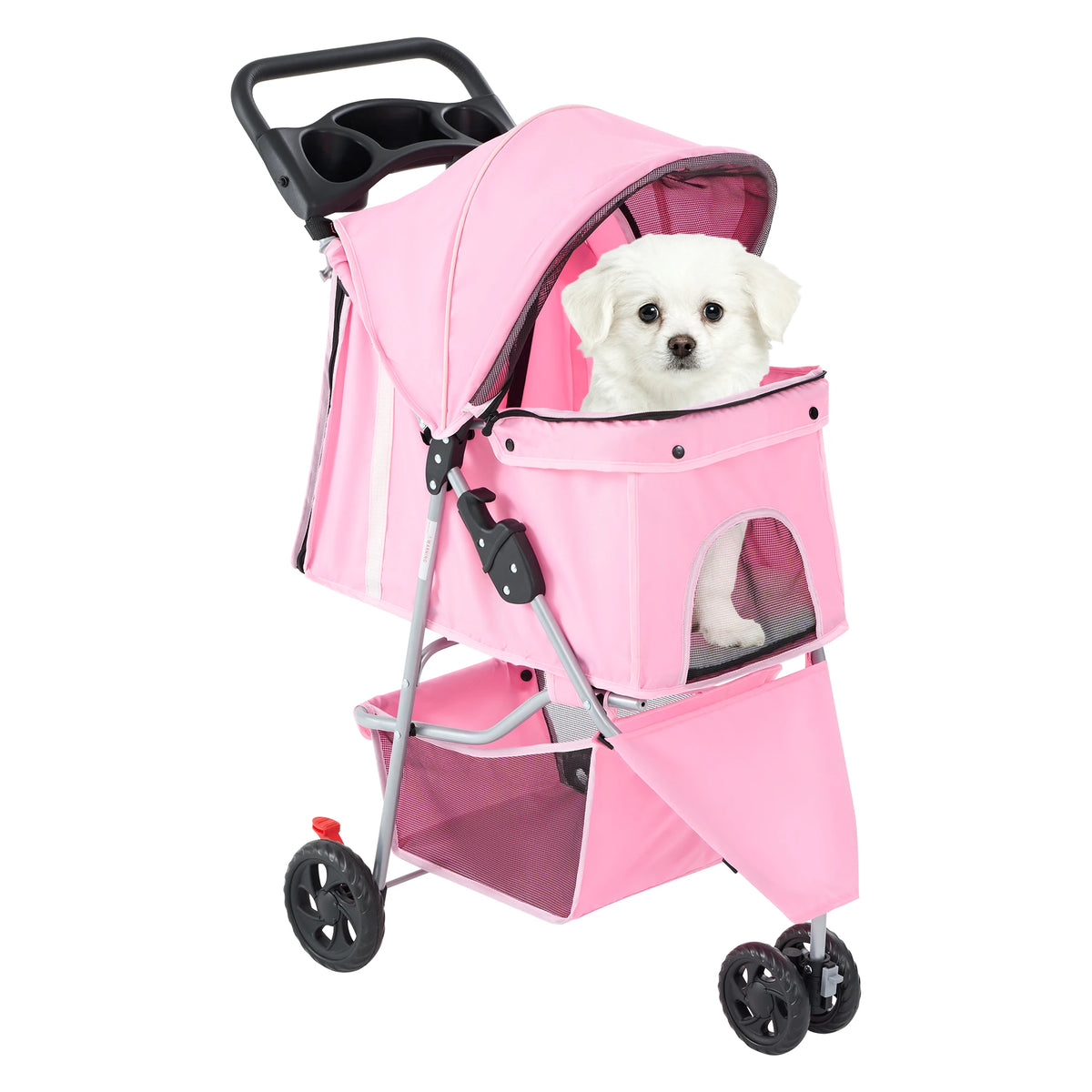 JHK Foldable Pet Stroller With Mesh Windows And Storage Basket