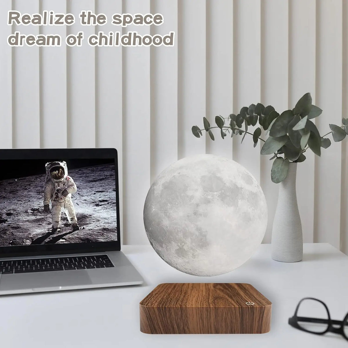 Mexllex Magnetic Floating Rotating Moon Lamp With Wooden LED Base