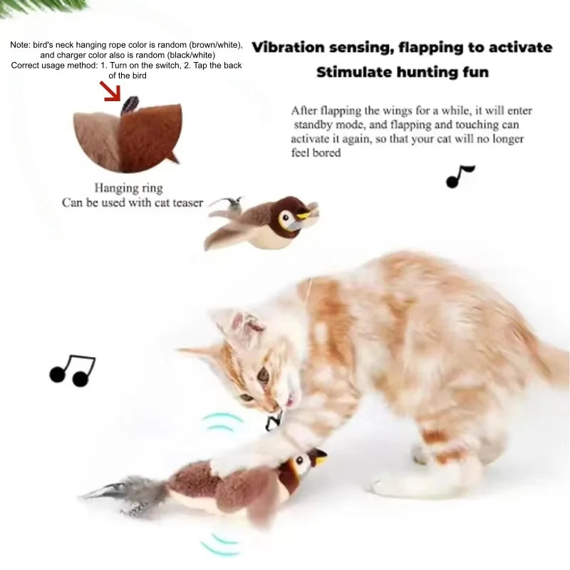Interactive Simulated Bird Cat Toy Featuring Chirping Flapping Actions