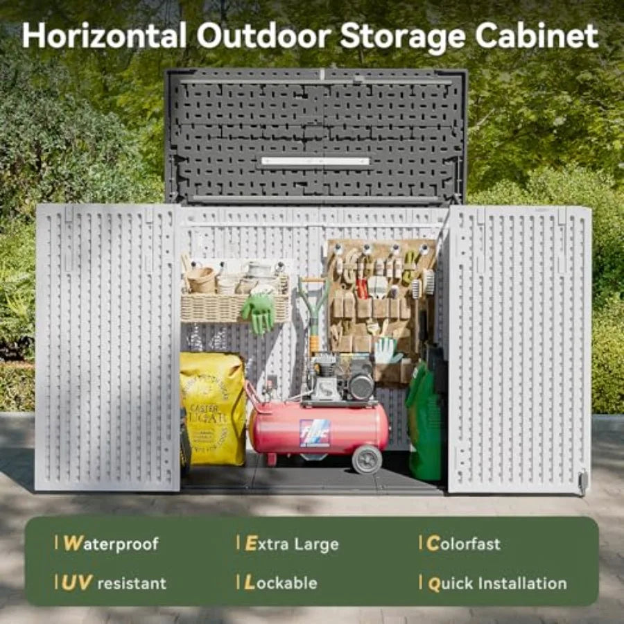 Horizontal Storage Sheds, Outdoor Storage Box 160 Gallon, Waterproof Lockable Resin Shed, Patio Storage for Garden, Pool, Cushi