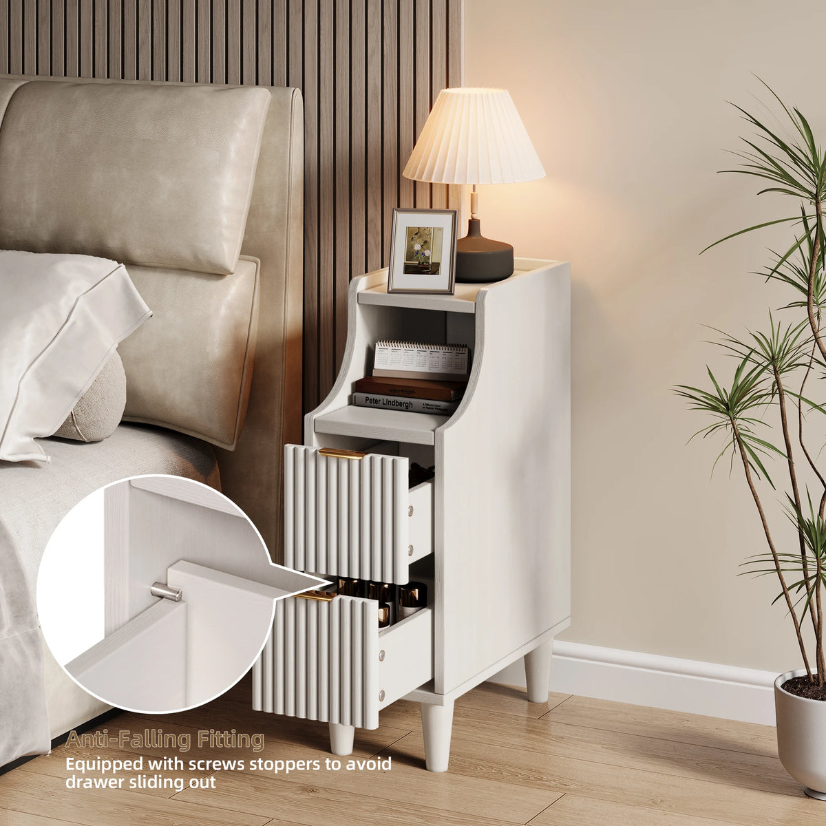 UGTOO Modern Two Drawer Bedside End Table for Bedroom