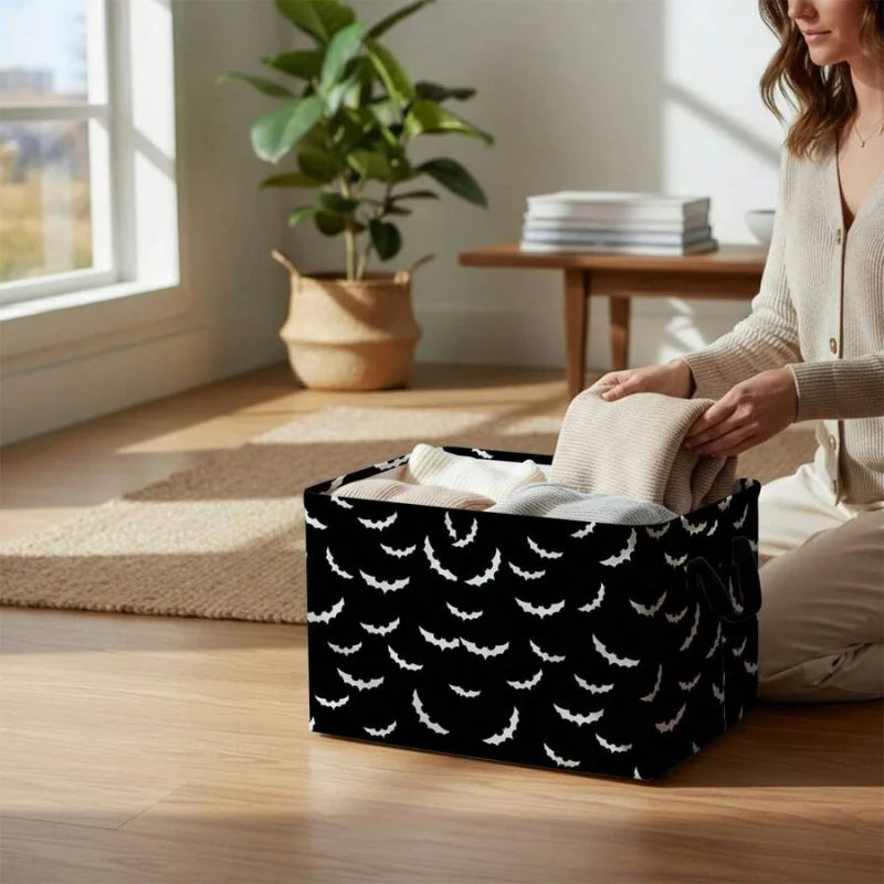 Bamboo Frame Polyester Storage Basket For Home Organization