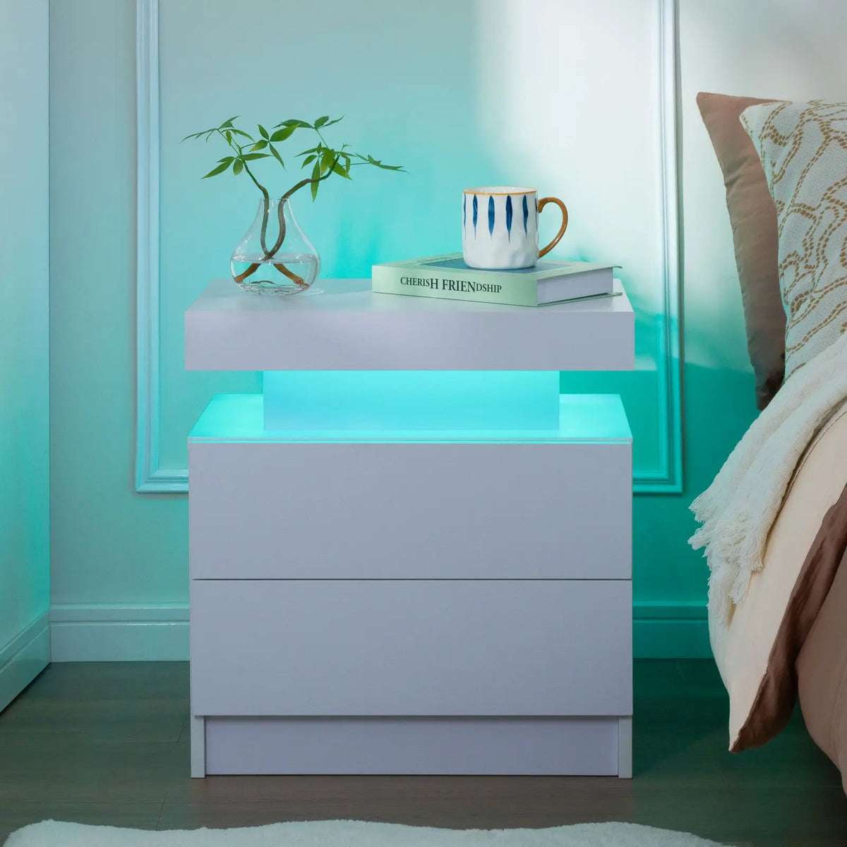 Cubehom LED Nightstand Set With Two Drawers and Bedside Lighting