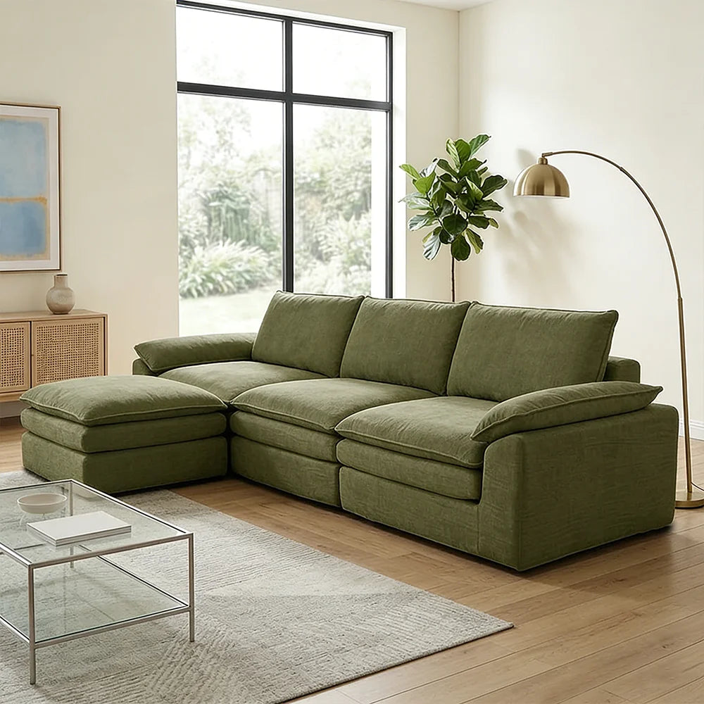 YQzyphyna Modern Cloud Modular Sofa L-Shaped Velvet Couch With Pillows