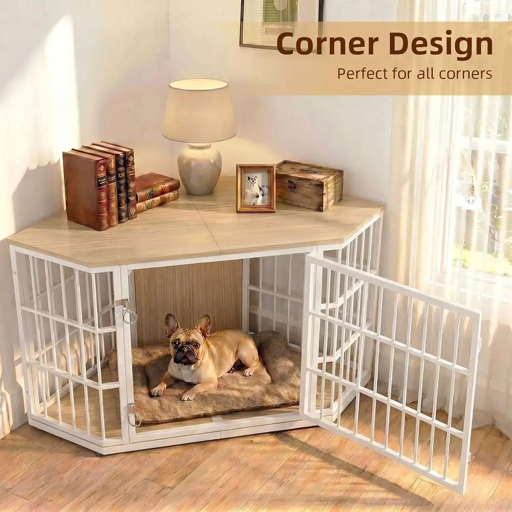 Wooden Dog Crate Furniture With Lockable Ventilated Kennel Design