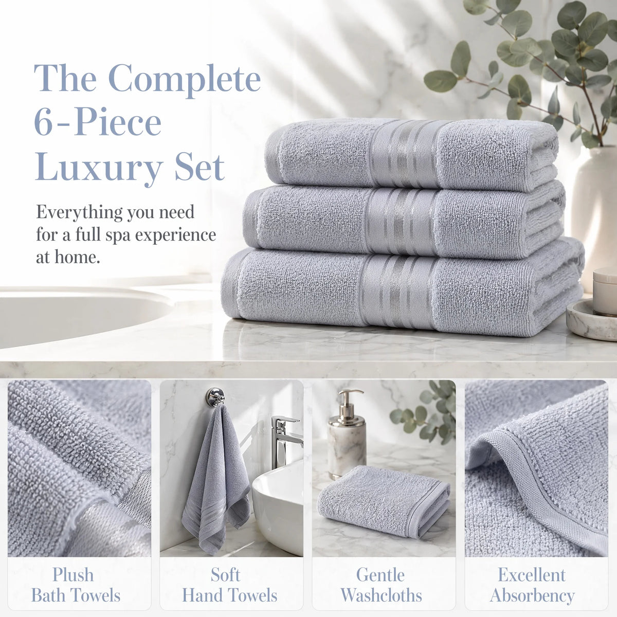 Premium 6 Piece Cotton Turkish Bath And Hand Towel Set