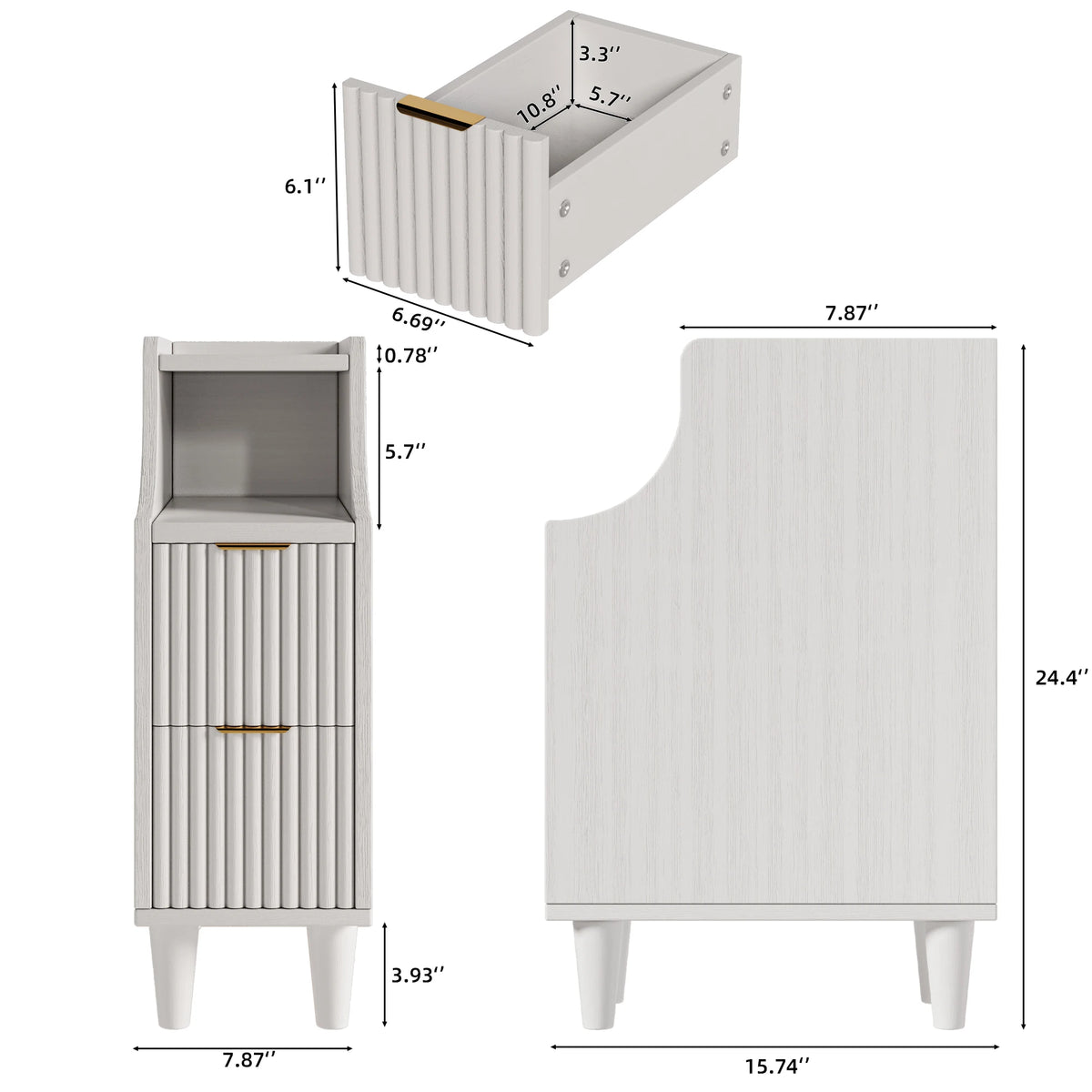 UGTOO Modern Two Drawer Bedside End Table for Bedroom