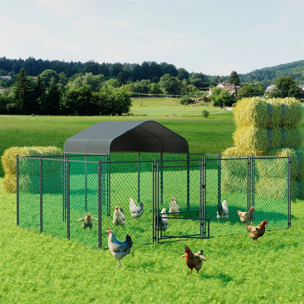 BORWART Walk In Chicken Run Coop With Waterproof Outdoor Cover