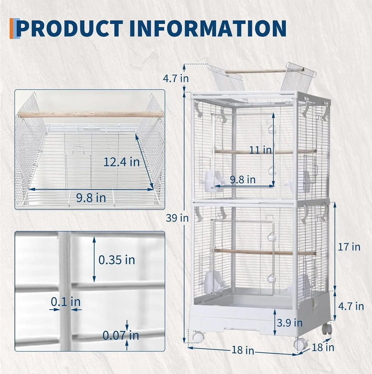 HiMISS Flight Bird Cage With Play Top And Rolling Stand