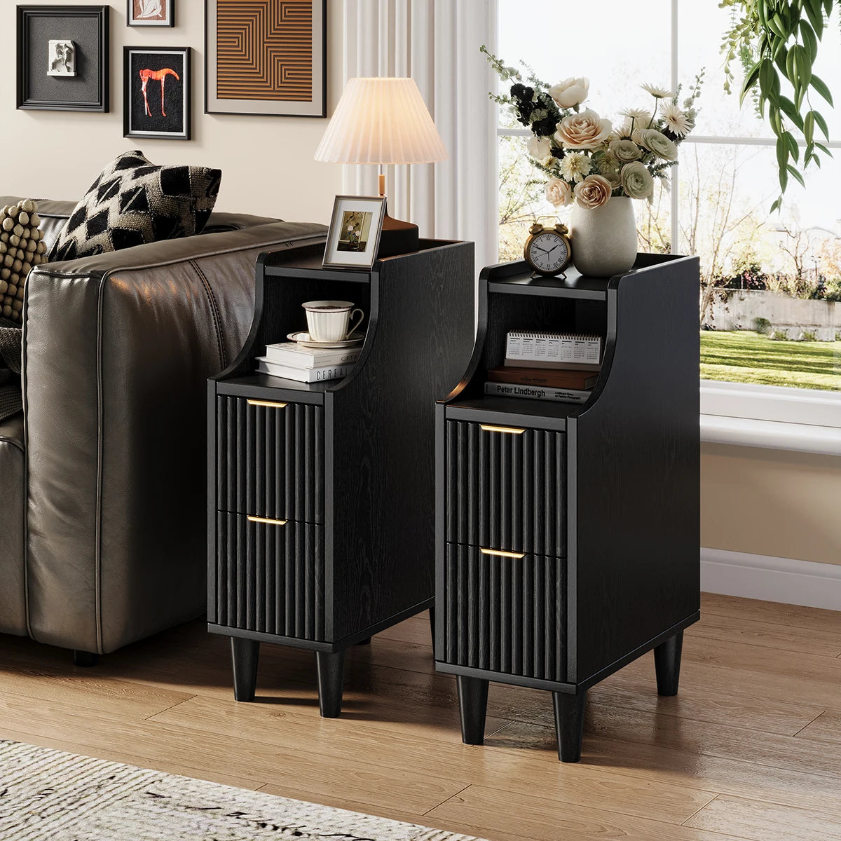 UGTOO Modern Two Drawer Bedside End Table for Bedroom