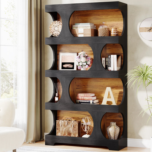 Tribesigns Four Tier Wooden Bookcase With Decorative Storage Shelves