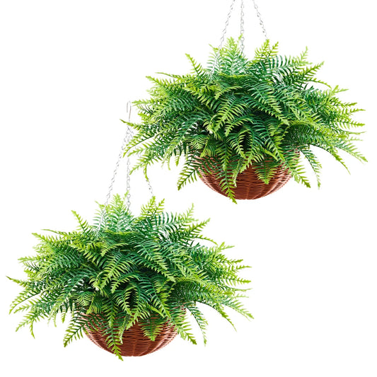 Artificial Boston Fern Hanging Plants Faux Indoor Outdoor Decor